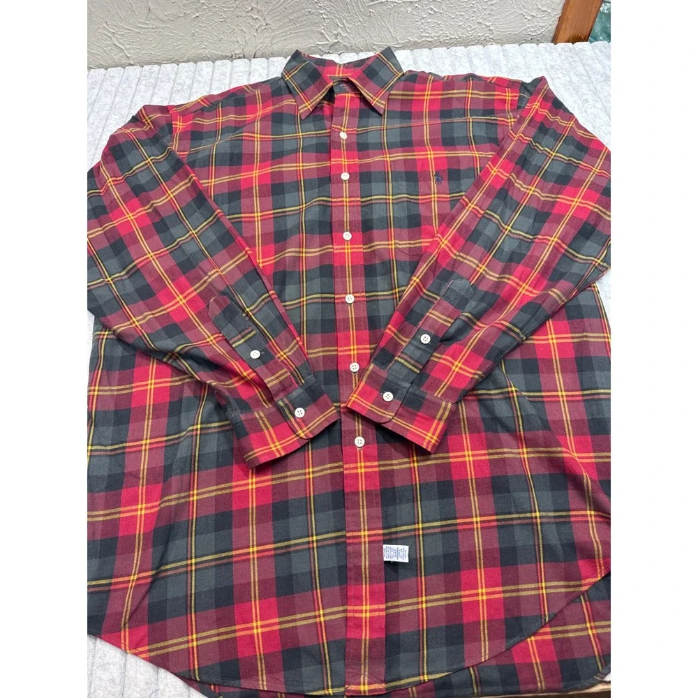 Polo Ralph Lauren Mens Large Red Black Plaid Cotton Button Down Shirt L/S
